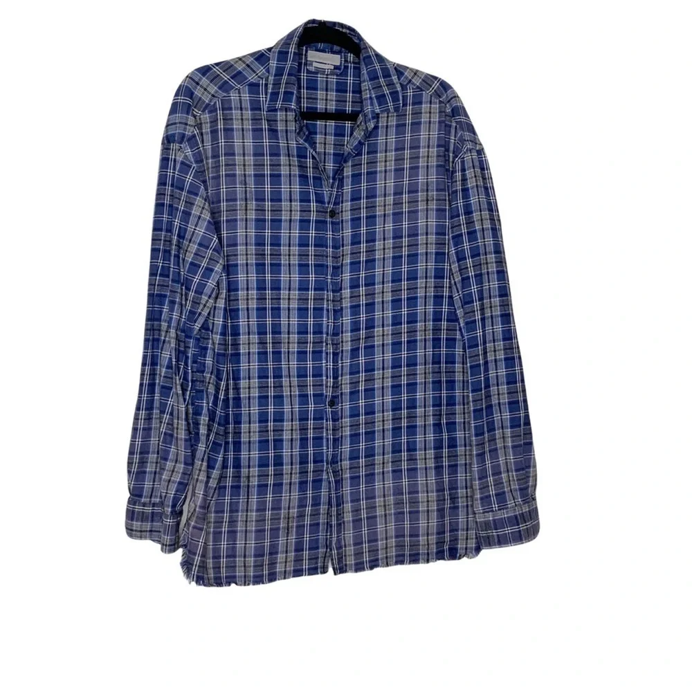 zara MAN Blue plaid buttoned down shirt with frayed hem. Size L - Picture 1 of 7